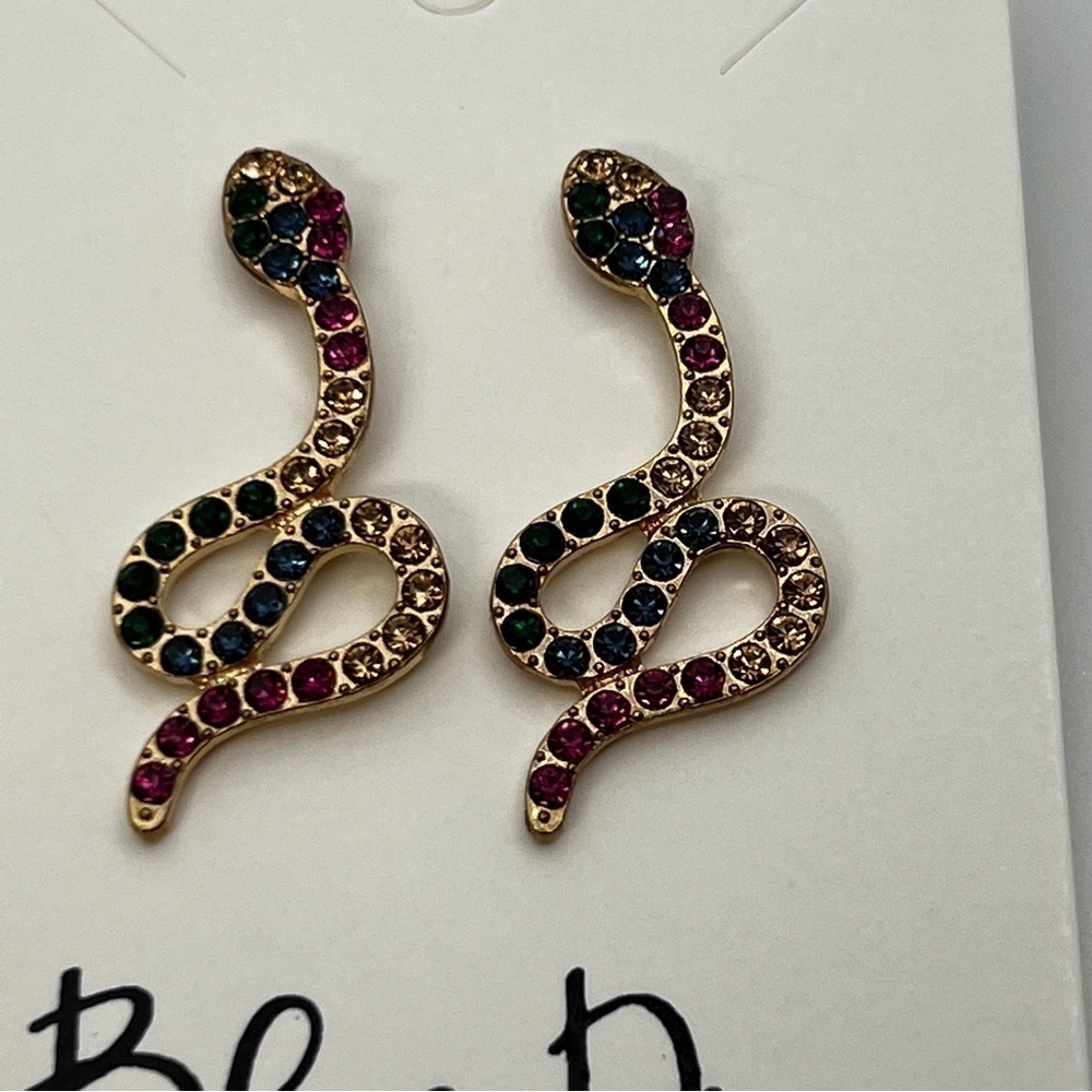 GOLD Rhinestone Crystal Snake Post Earrings - Picture 5 of 8